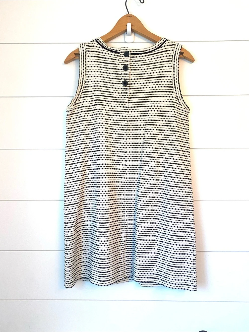 LOFT Black and White Striped Sleeveless Mini Shift Dress (XS)